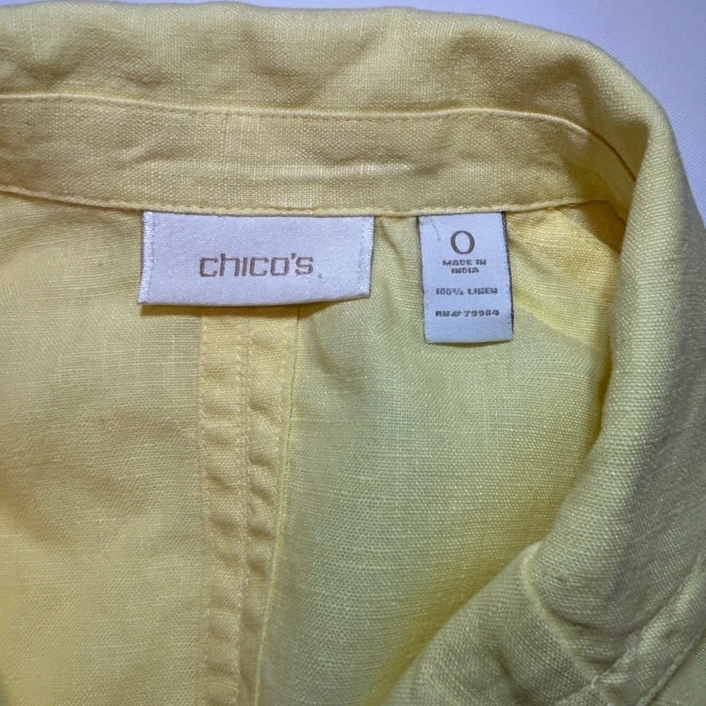 Chico's Yellow linen utility jacket Women's size 0 button front lightweight